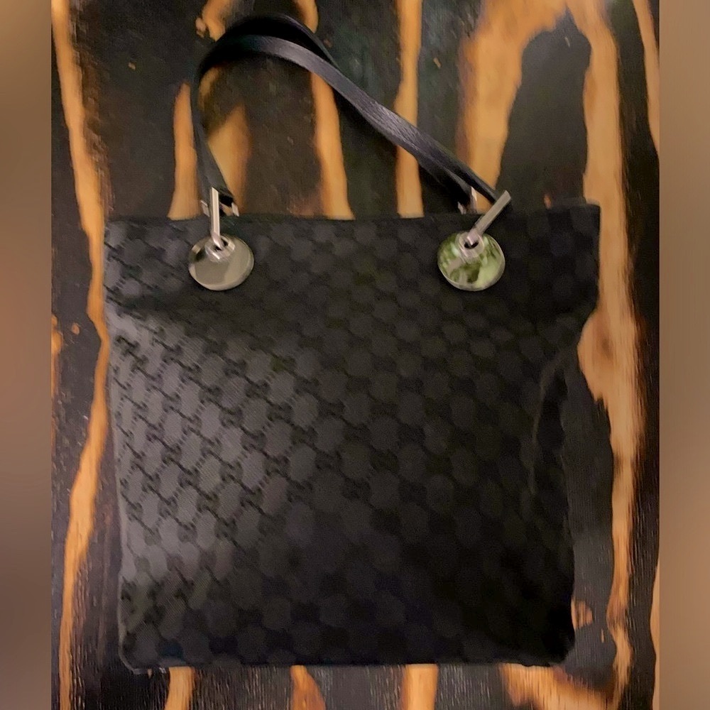 Authentic GUCCI Vintage Shoulder Tote Bag GG Canvas Leather